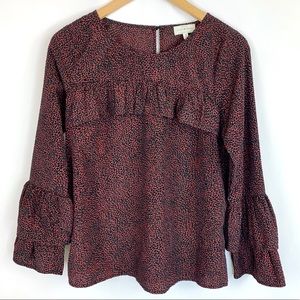 Lucky Brand Ruffle Long Bell Sleeve Velour Velvet